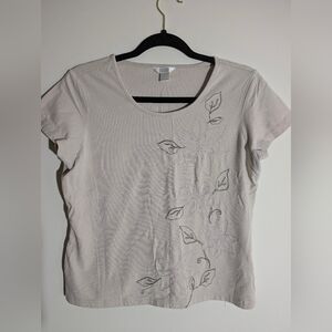 Christopher & Banks Cream Floral Embroidered Tee